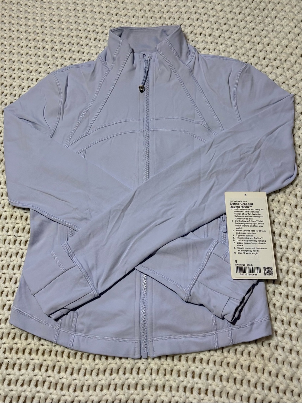 lululemon serene blue define cropped jacket nulu size 8
